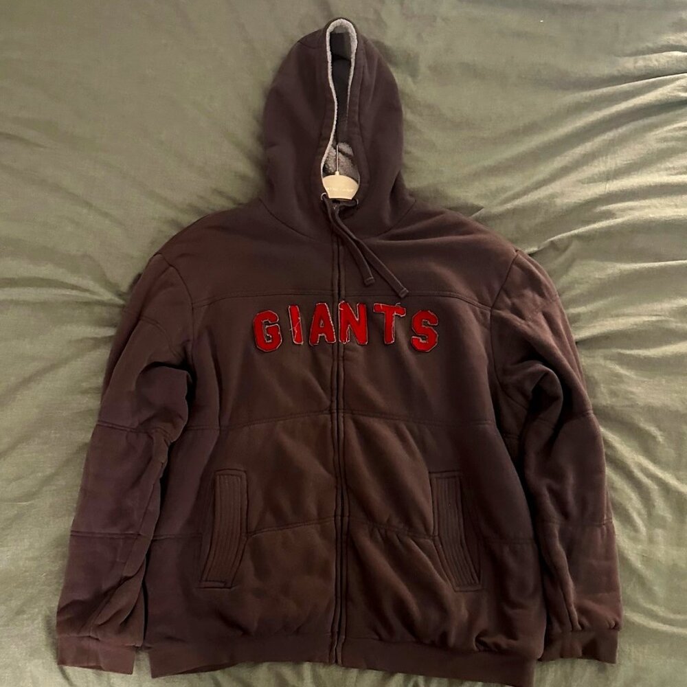 NY Giants Hoodie Sweatshirt Sherpa Fleece Lined NFL Gray XL